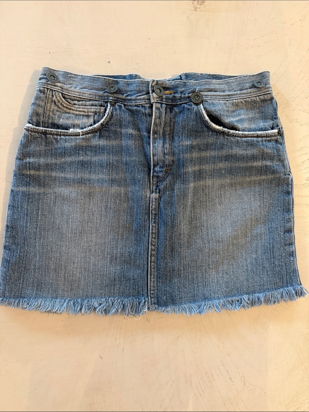 Vintage Y2K 90’s Ralph Lauren Dungarees Distressed Denim Mini Skirt Frayed Hem
